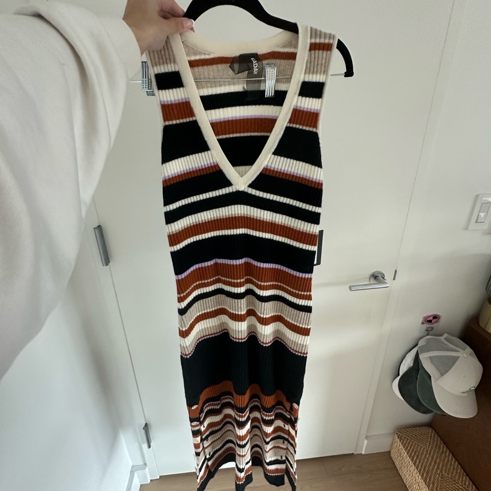 Naadam Cashmere Striped V Neck Dress NWT